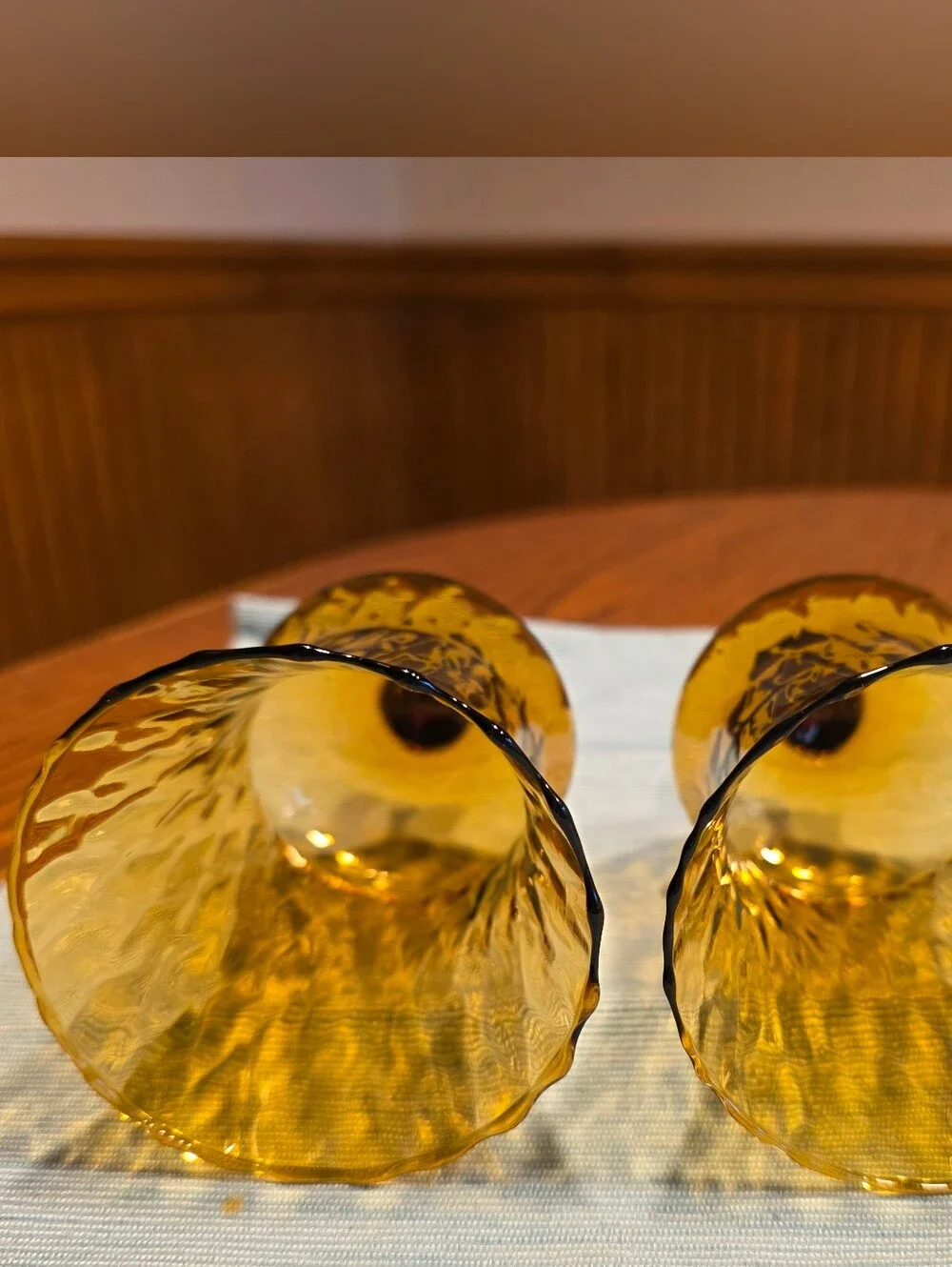 Vtg Set 2 Tall Amber Glass Peg Candle Cups Optic Diamond Honeycomb